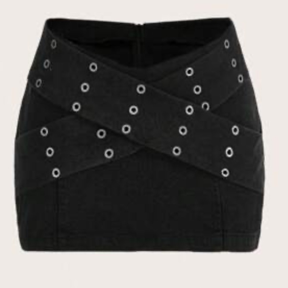 Black Skirt with Grommet Detail